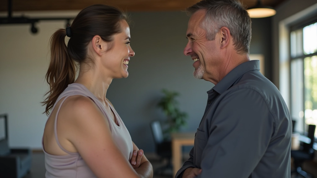 Personal trainer and client discussing fitness progress